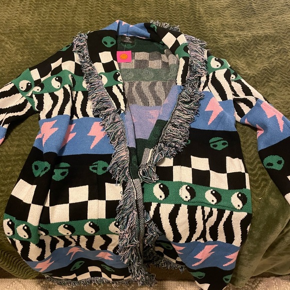 Dressed in Lala Luxe Fringe Blanket Cardigan in Wonderstruck 2.0 - Picture 4 of 5